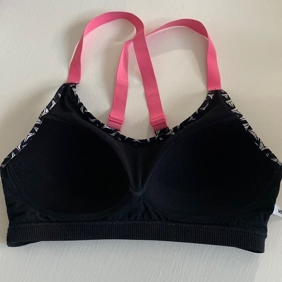Victoria's Secret Pink Black White Crisscross Back Sport Bra Athleisure Workout - Picture 7 of 16
